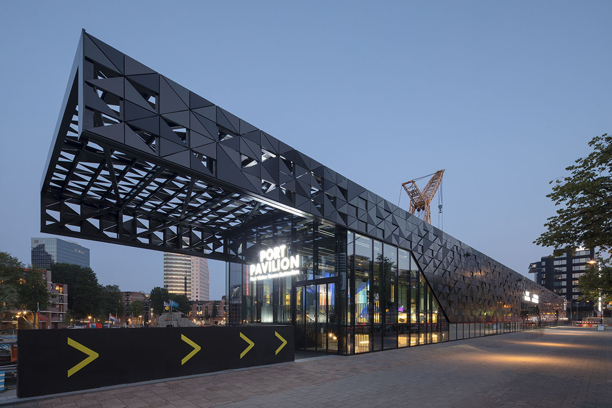 MoederscheimMoonen Architects completes Port Pavilion with black aluminum façade in Rotterdam