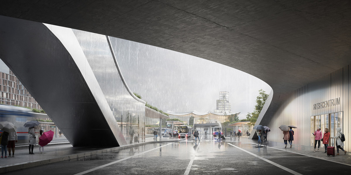 BIG designs travel center creating a dramatic roofscape in Sweden's Västerås city