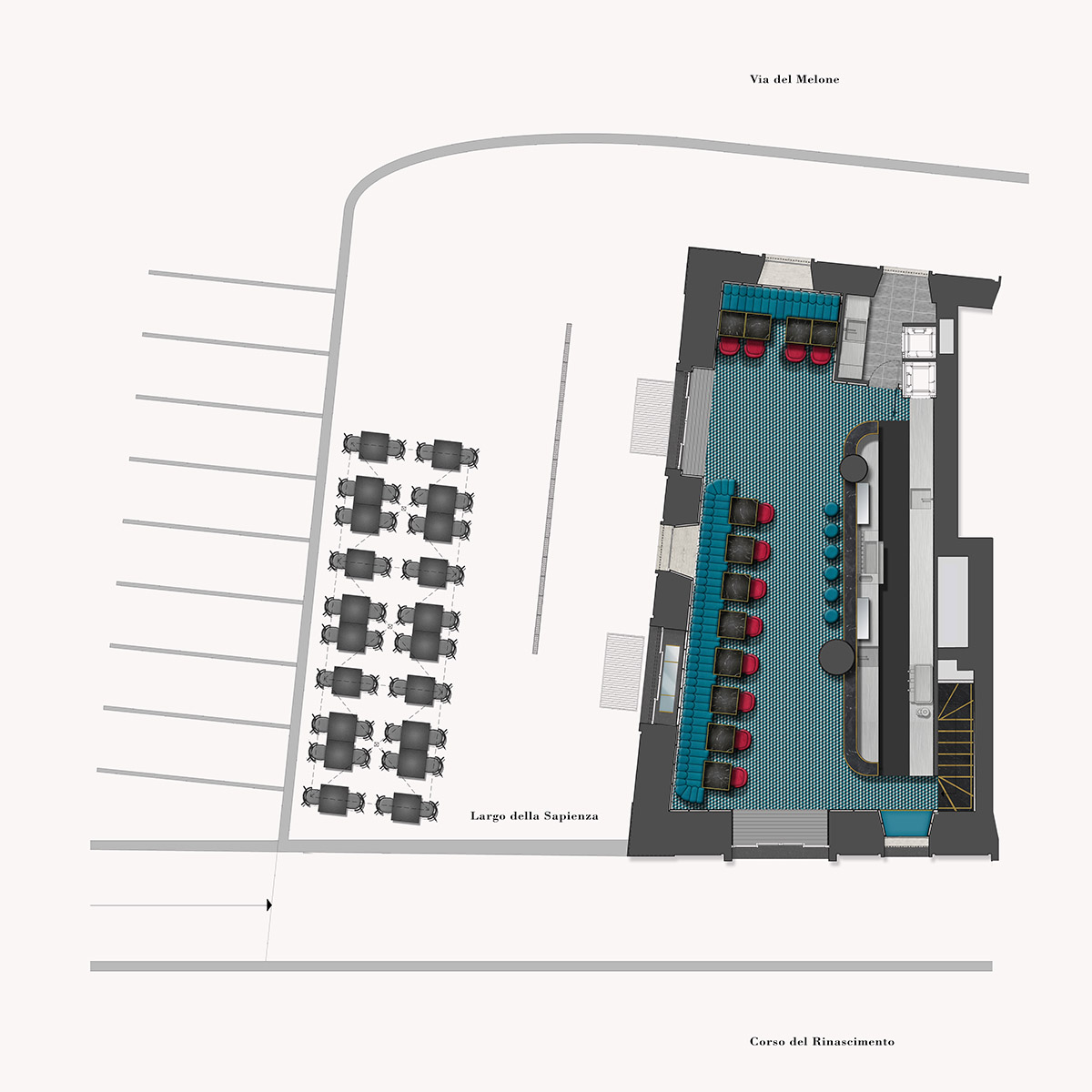COLLIDANIELARCHITETTO completes restaurant and cocktail bar with bold lines and saturated colours