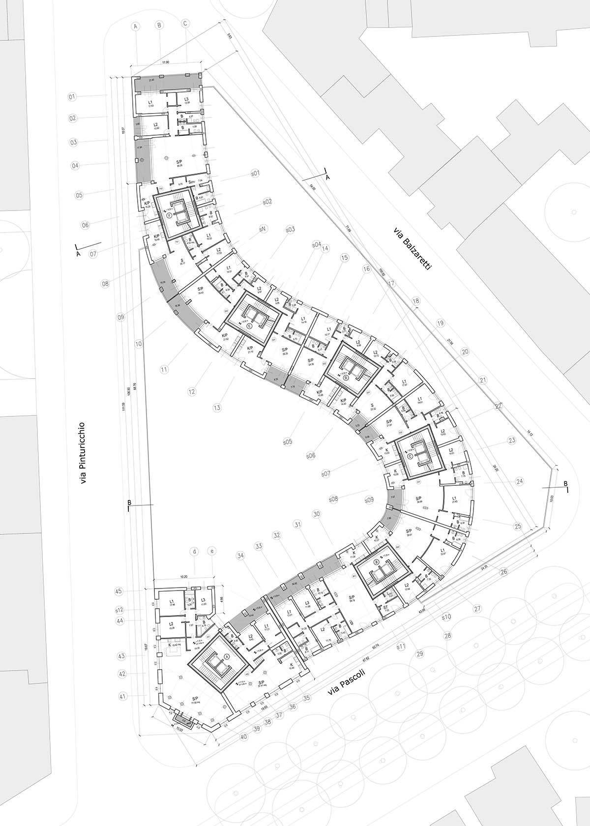 Eisenman Architects, Degli Esposti Architetti & AZstudio complete curved Residenze Carlo Erba