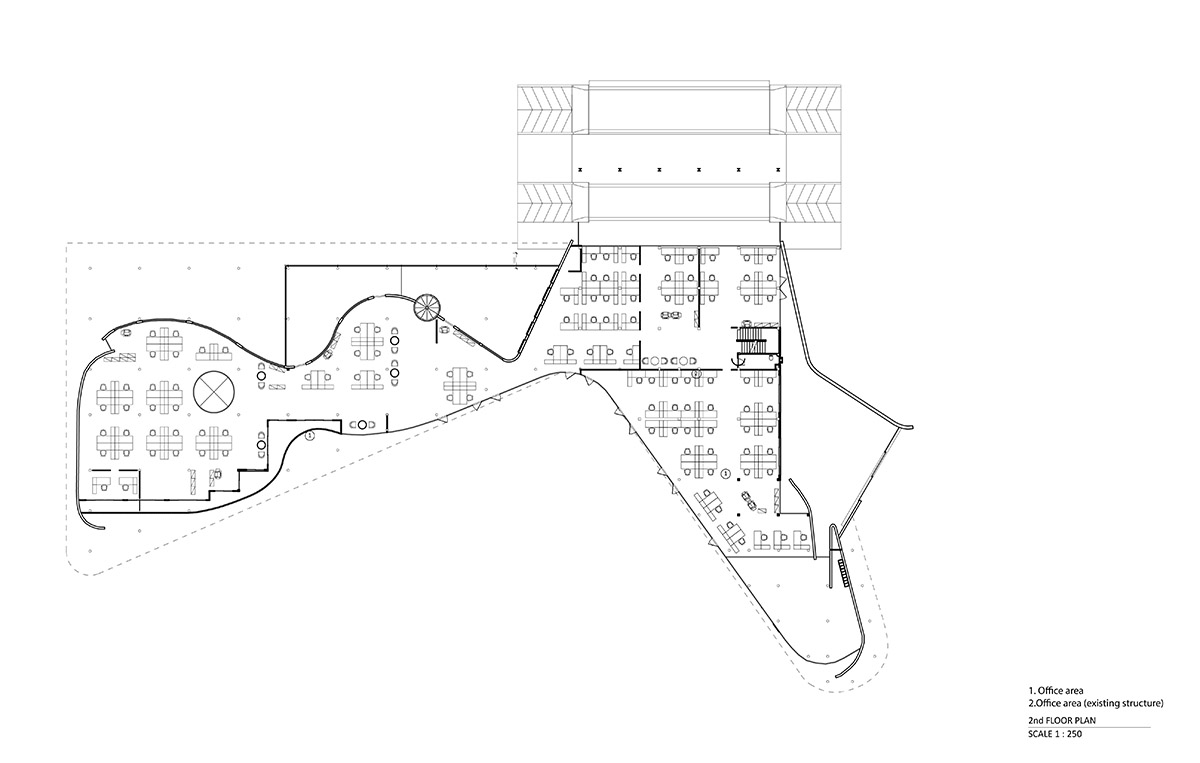 PHTAA living design completes Lorpoonphol Rice Mill Office featuring zig-zag brick wall in Thailand
