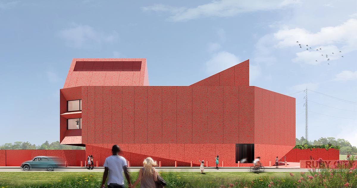 Construction started on David Adjaye’s ruby-colored contemporary art gallery in Texas