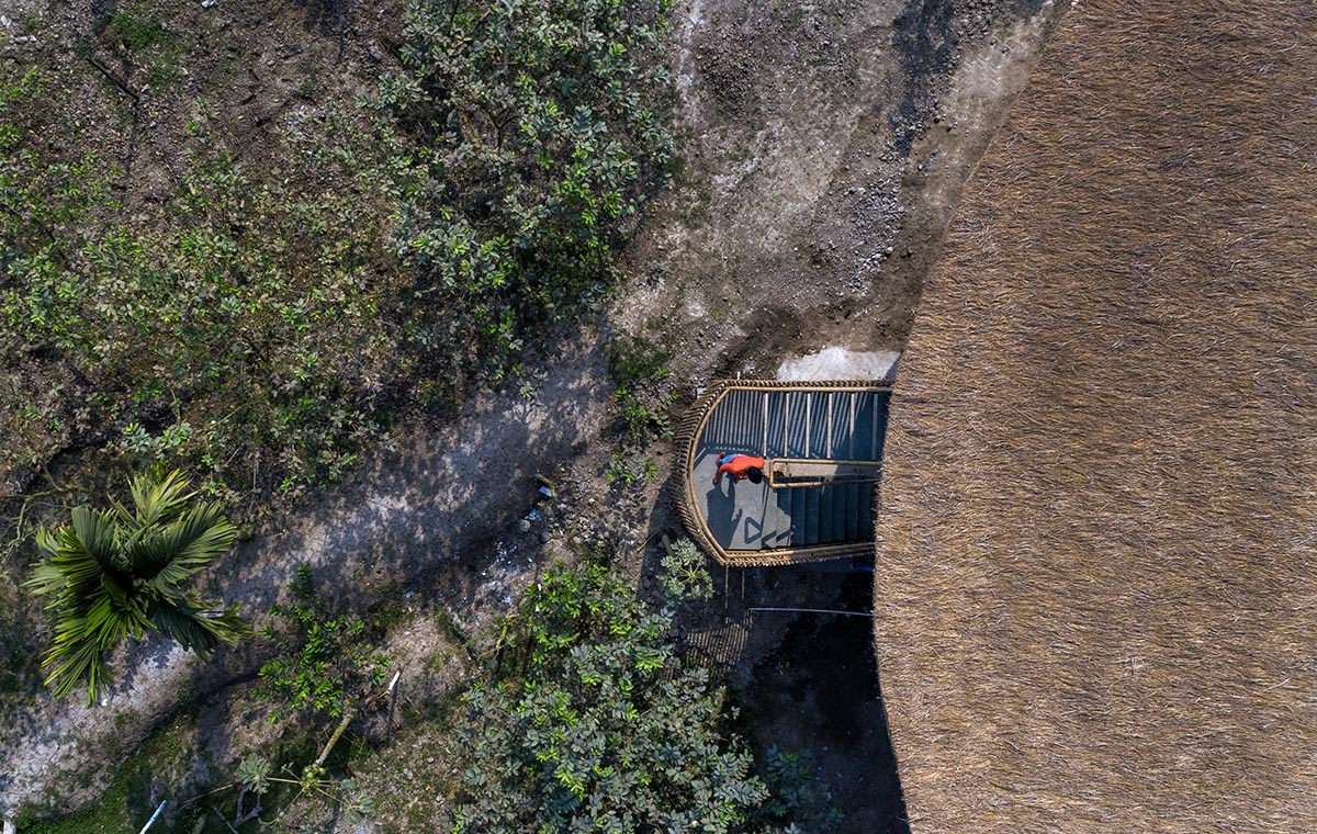 Elevated bamboo weekend retreat by Abin Design Studio captures tranquil views in rural farmland 