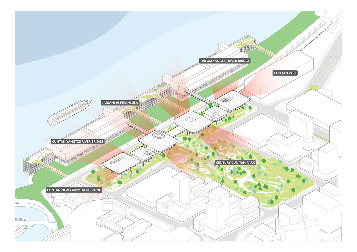 MAD designs futuristic walking city for cruise centre with elevated gantry crane-looking buildings 