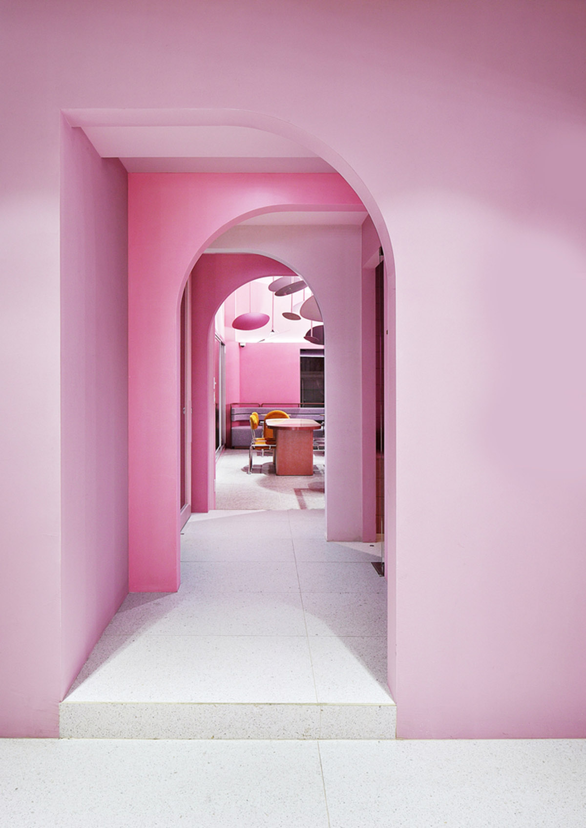 Collective B's beauty shop in South Korea features pink-hued colors and layered walls