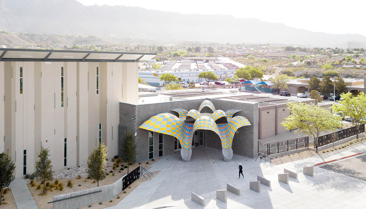 THEVERYMANY adds two-sided sculptural canopy to the entrance of Westside Natatorium in El Paso