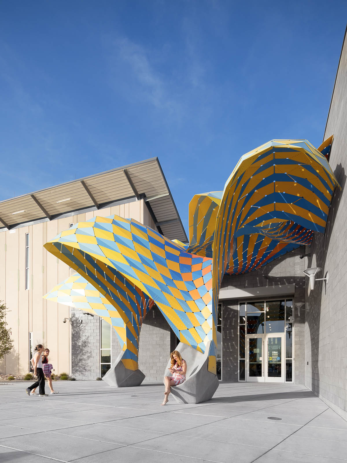 THEVERYMANY adds two-sided sculptural canopy to the entrance of Westside Natatorium in El Paso