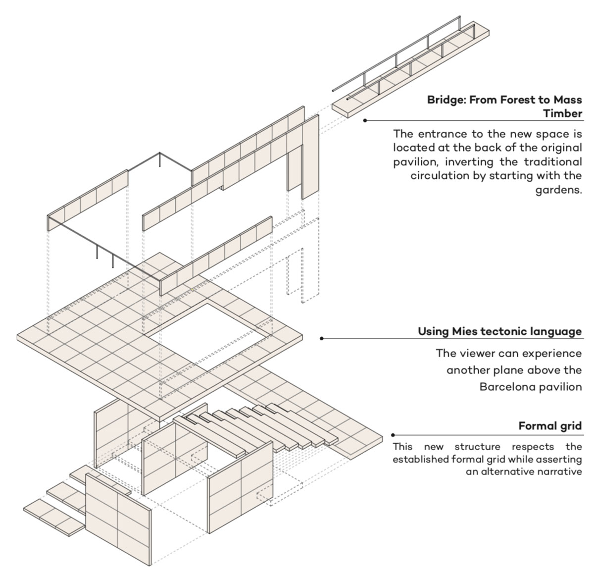 IAAC and Bauhaus Earth add Mass is More timber installation to Mies van der Rohe Pavilion