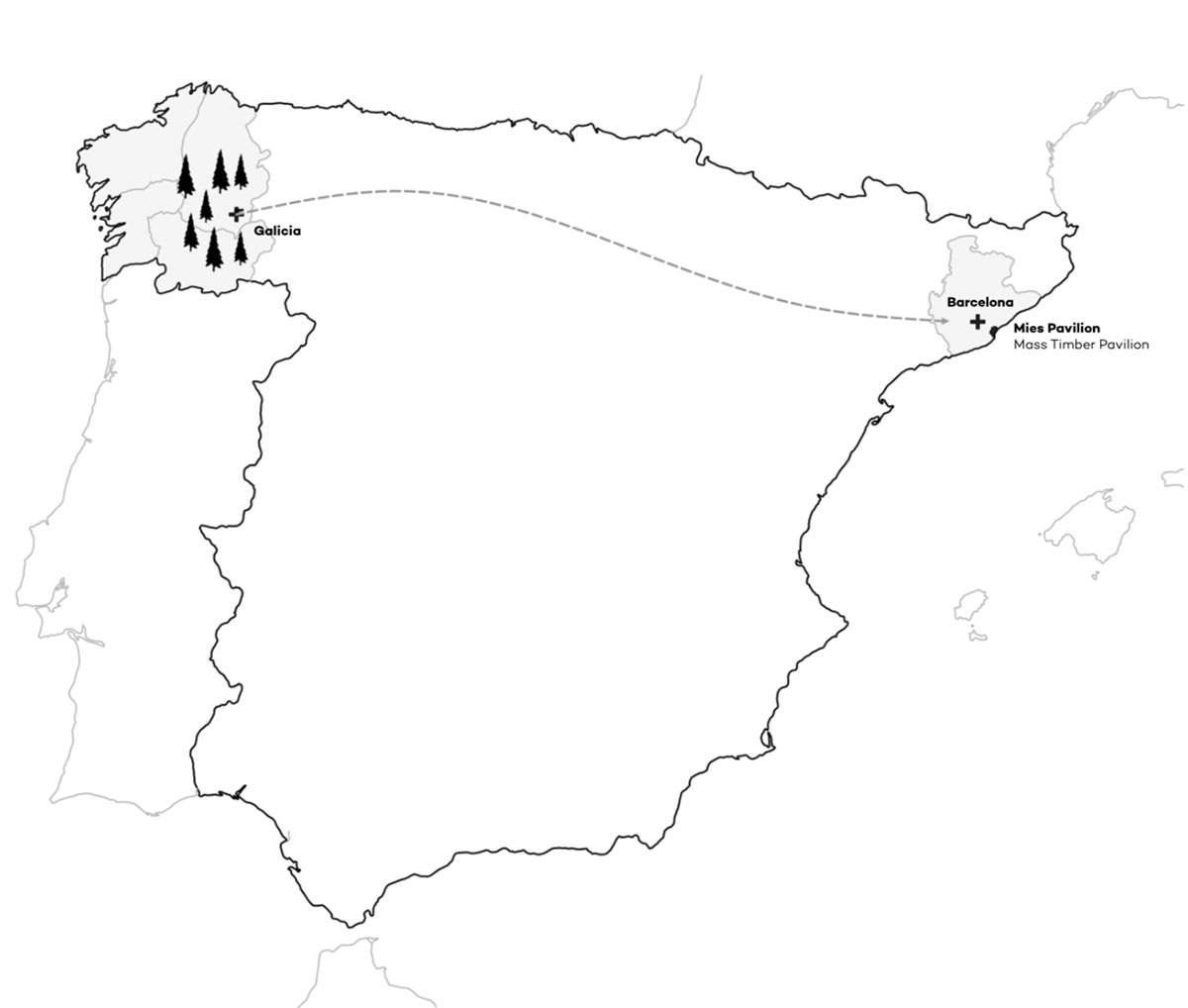 IAAC and Bauhaus Earth add Mass is More timber installation to Mies van der Rohe Pavilion
