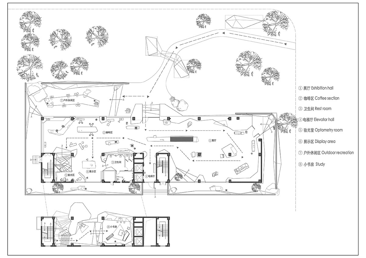 Eyewear showroom features folded surfaces blending with soft light in Zhejiang, China