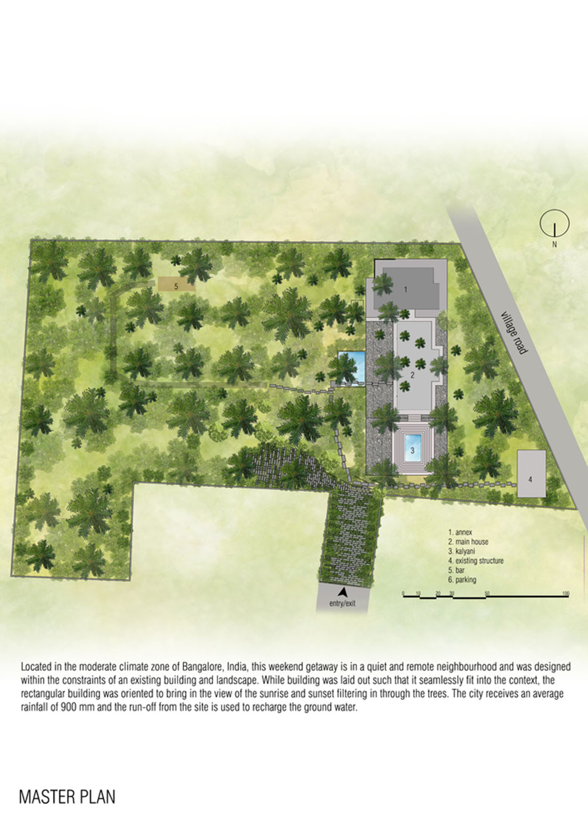 Parallax designs black weekend house raised on slender stilts within coconut trees in Bangalore