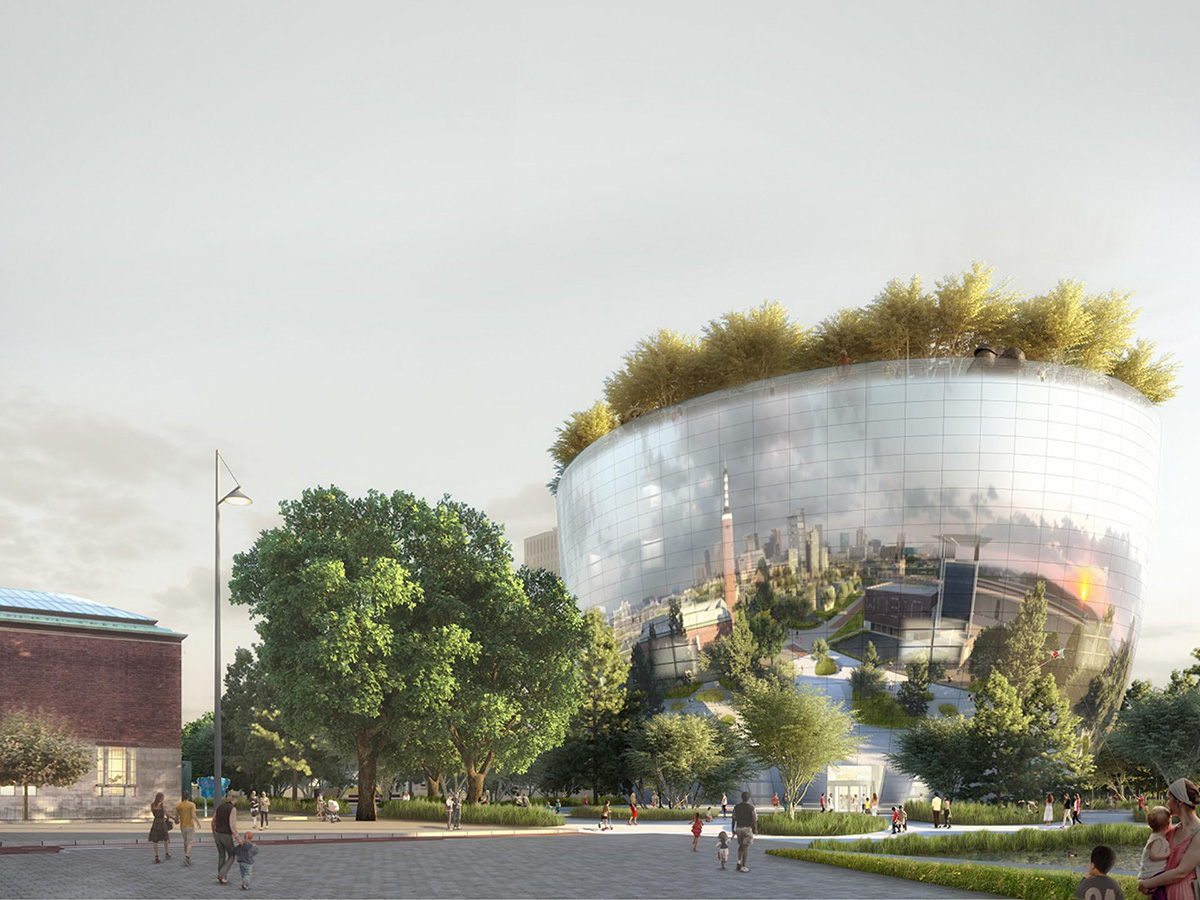 MVRDV's reflective bowl-shaped art depot tops out in Museumpark Rotterdam