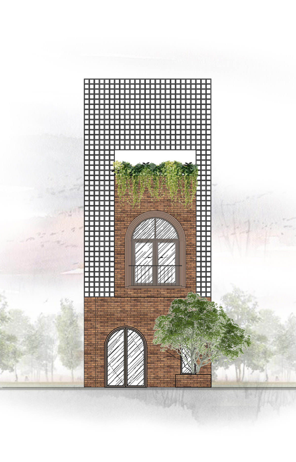 Artistic brick doorways and skylights give more depth to this Vietnamese house designed by Coi Design
