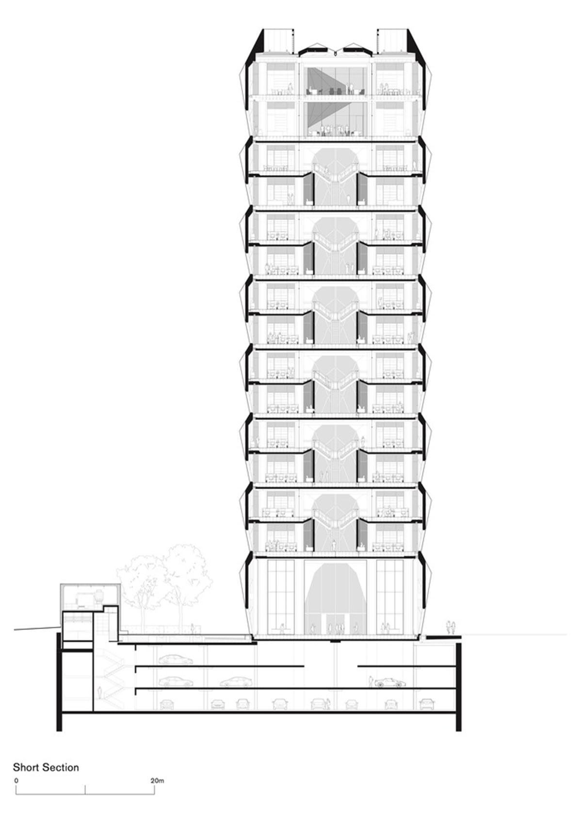 Foster + Partners completes office tower clad by triangular pieces of copper in Yekaterinburg