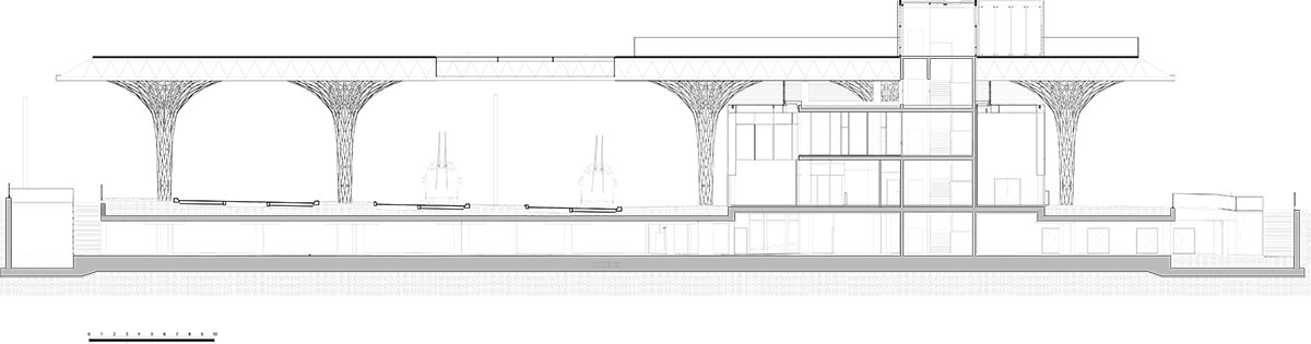 Organic tree-like columns are combined with linear canopy for Metropolitan Station in Lublin 