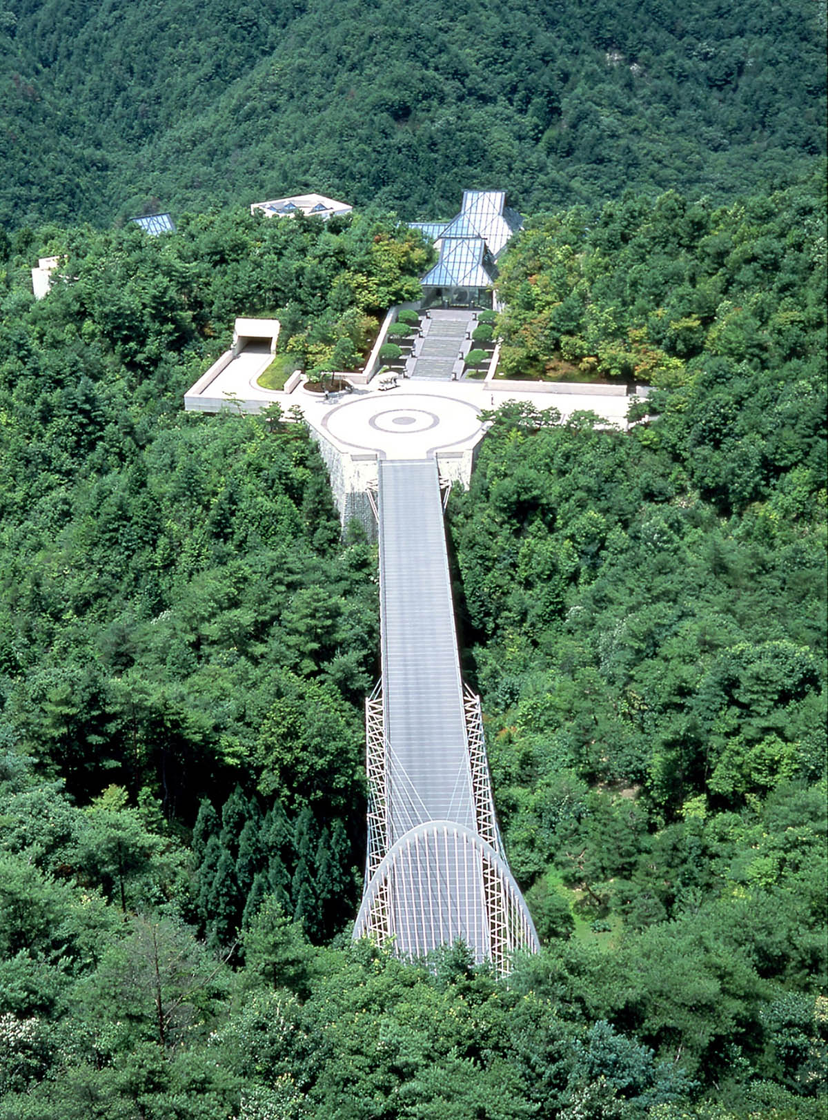 Japan Photo  Miho Museum suspension bridge - valley crossing bridge