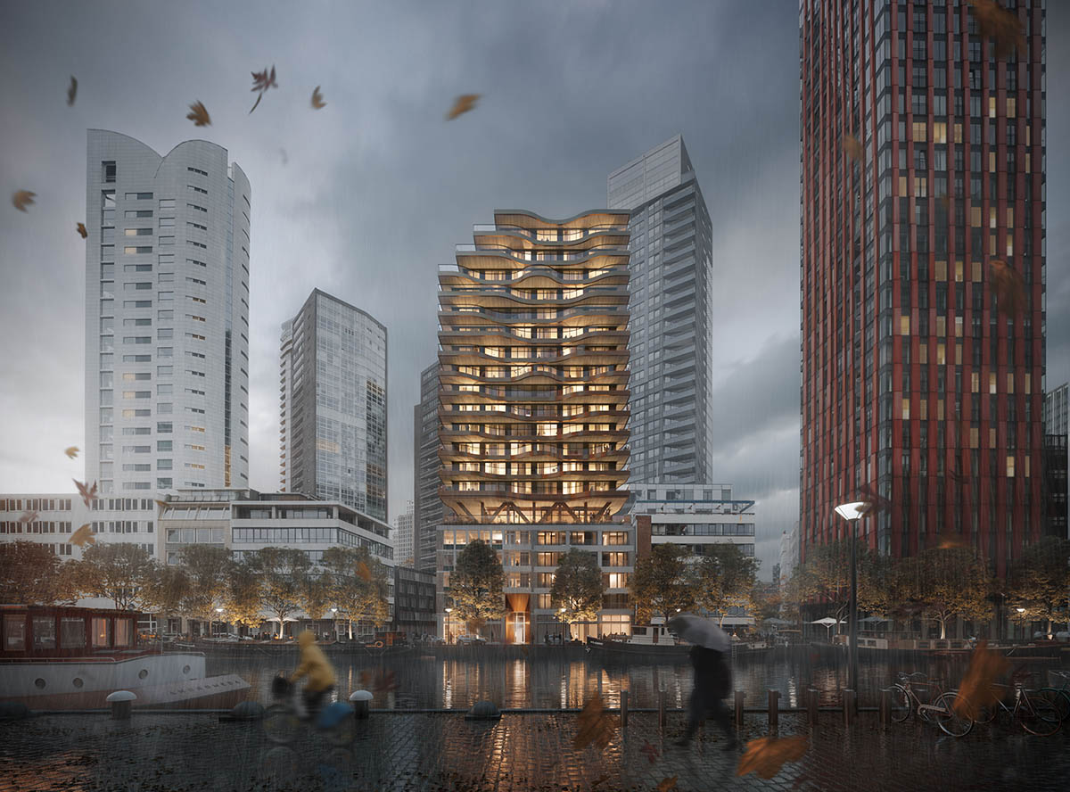MoederscheimMoonen Architects reveals residential tower with undulating floor plates in Rotterdam