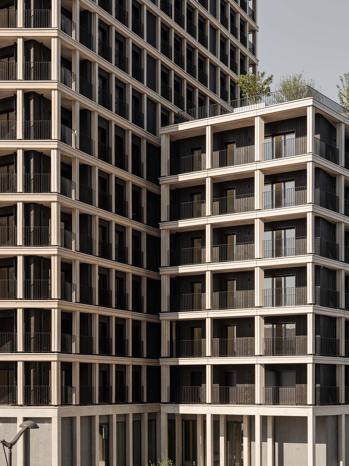 Moreau Kusunoki built residential timber tower with gridded facade in Paris 