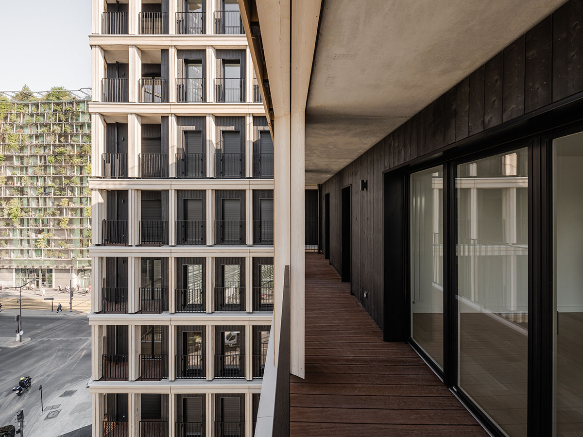 Moreau Kusunoki built residential timber tower with gridded facade in Paris 