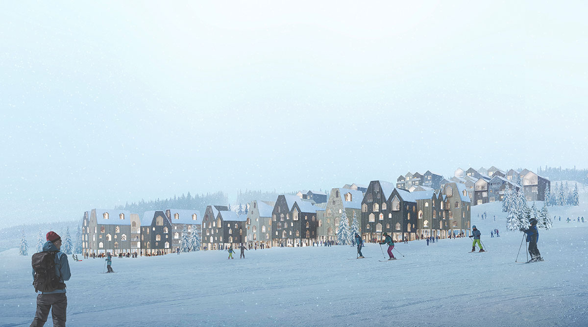 Reiulf Ramstad Arkitekter designs ski resort village with tiny houses raised over slender columns