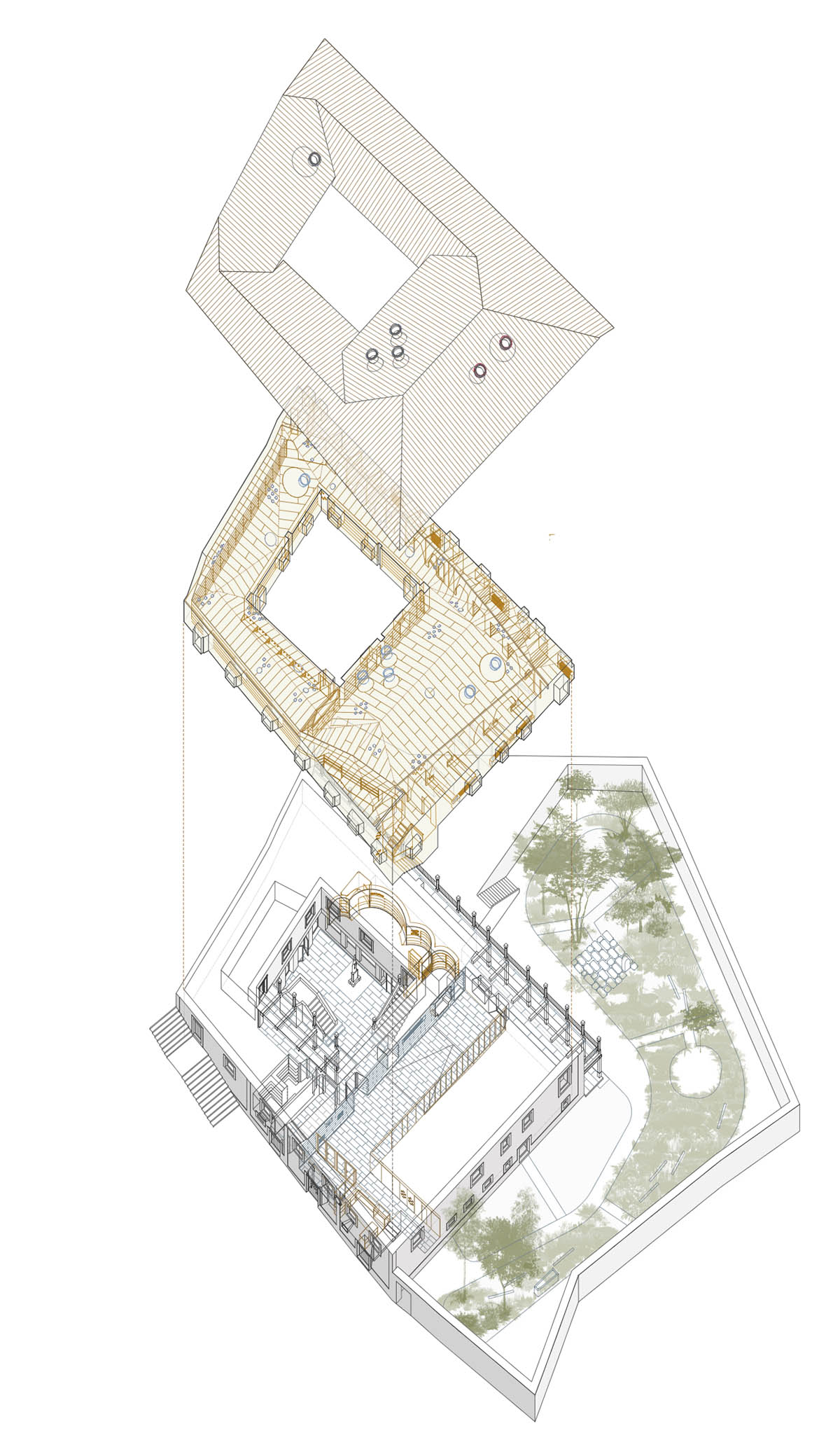 Murado & Elvira Architects transforms old hospital into a punched wooden library in Baiona