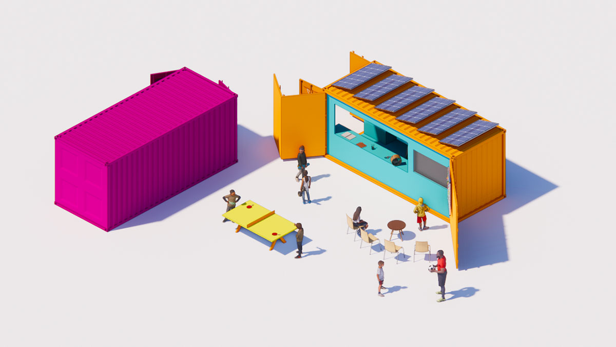 MVRDV turns old shipping container into a clubhouse for refugees