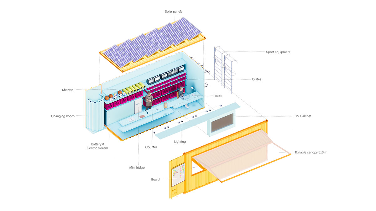 MVRDV turns old shipping container into a clubhouse for refugees