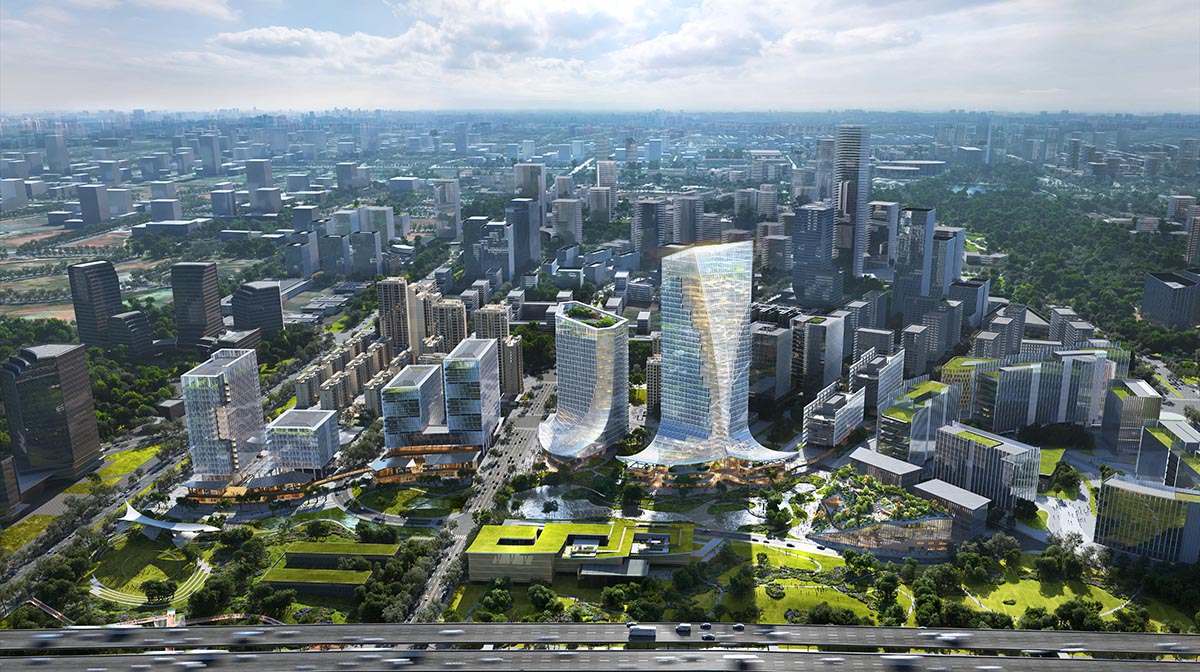 MVRDV's new Tianfu Software Park featuring a 150-metre tower with a full-height green atrium