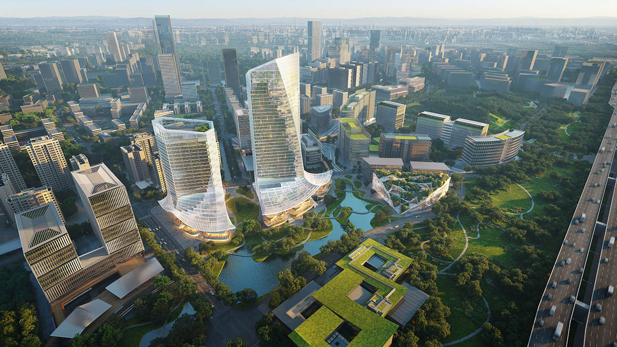 MVRDV's new Tianfu Software Park featuring a 150-metre tower with a full-height green atrium