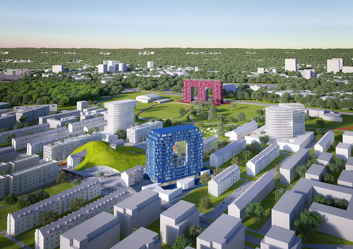 MVRDV transforms Germany’s former US army barracks into a versatile Green Hill with four towers