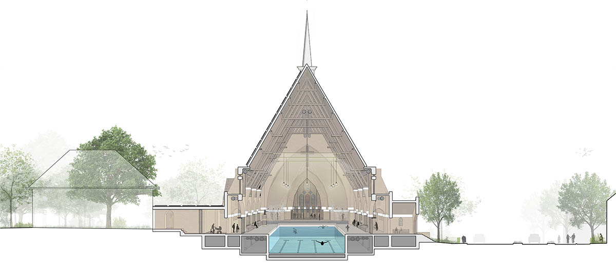 MVRDV and Zecc Architecten transform vacant church into public swimming pool in Heerlen