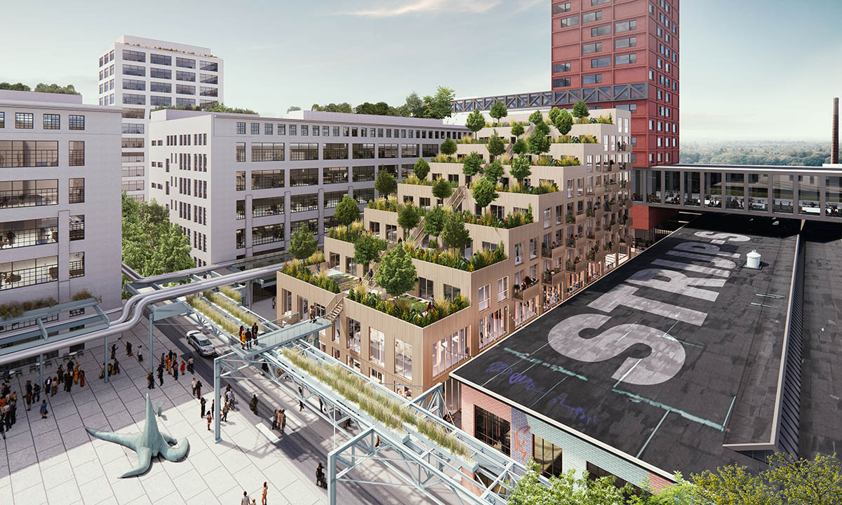 MVRDV designs tribune-like affordable housing with interconnected green spaces in Eindhoven