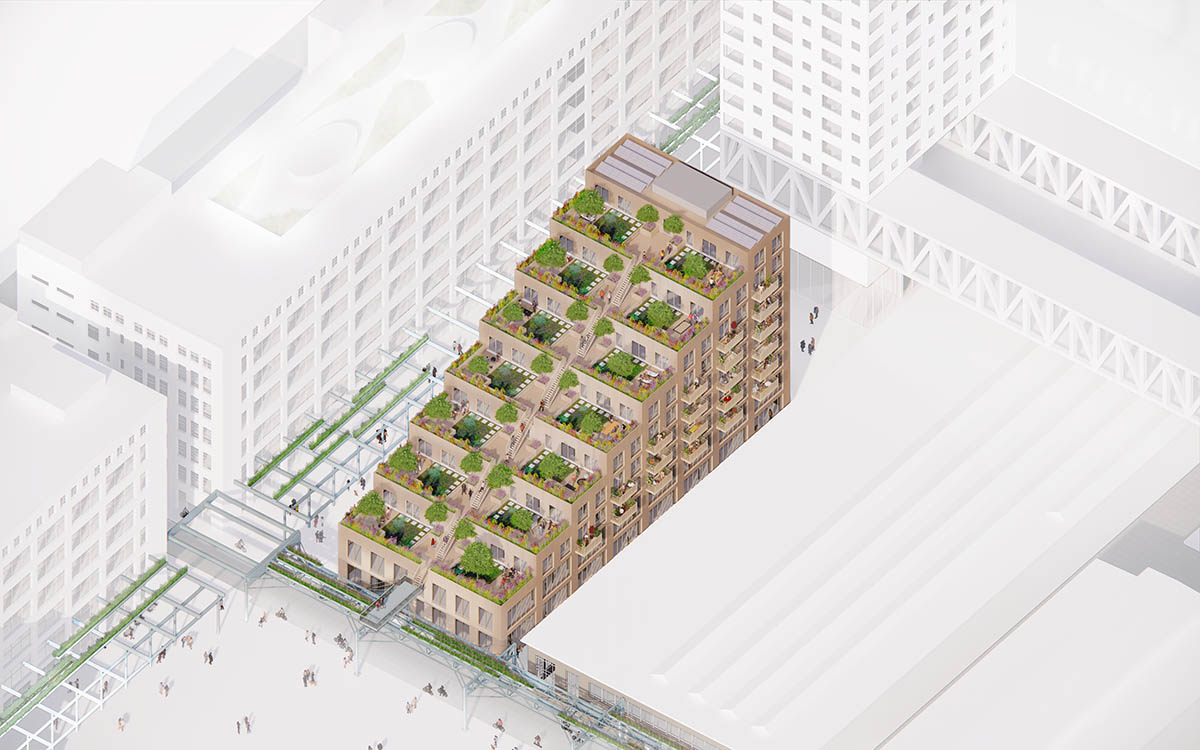 MVRDV designs tribune-like affordable housing with interconnected green spaces in Eindhoven