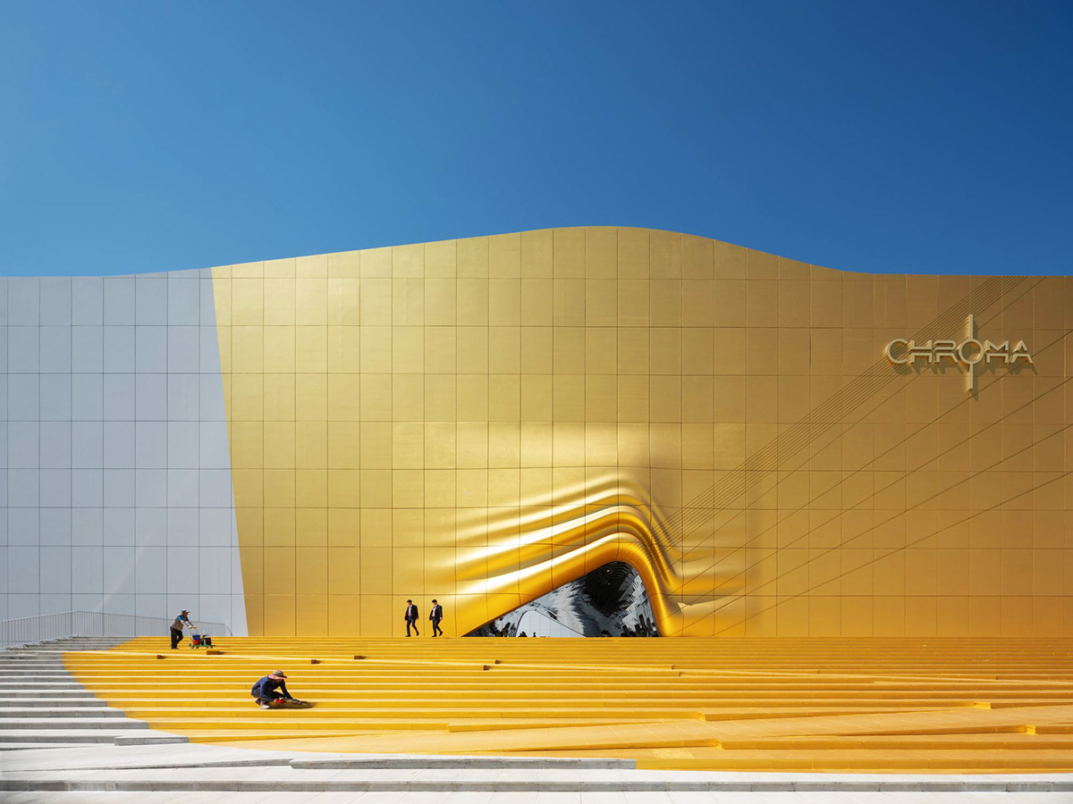 MVRDV completes entertainment complex featuring imprinted white and gold façade in Seoul
