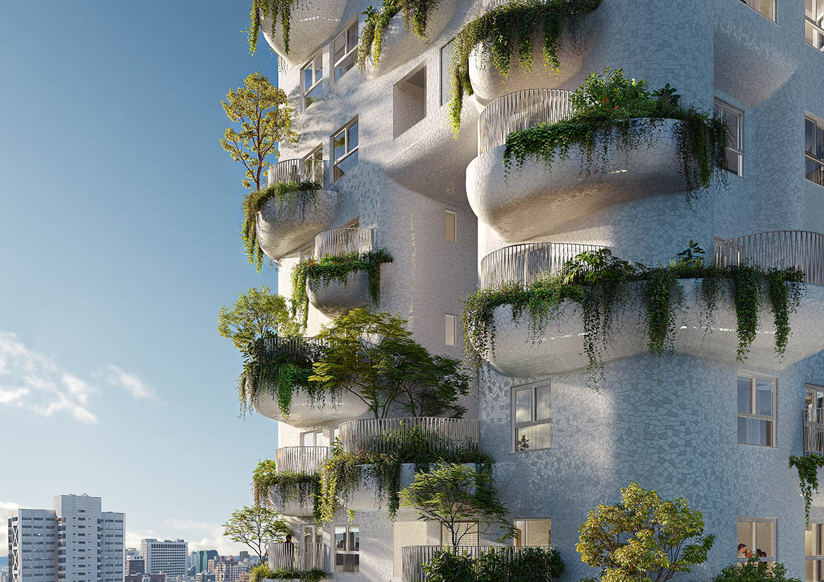 MVRDV wraps residential tower in Taiwan with shimmeric ceramic facade and soft curving balconies 