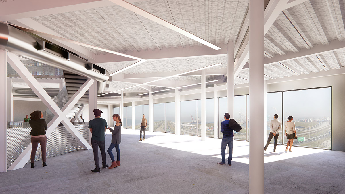 MVRDV's experience center features stack of five rotated exhibition spaces on the Port of Rotterdam