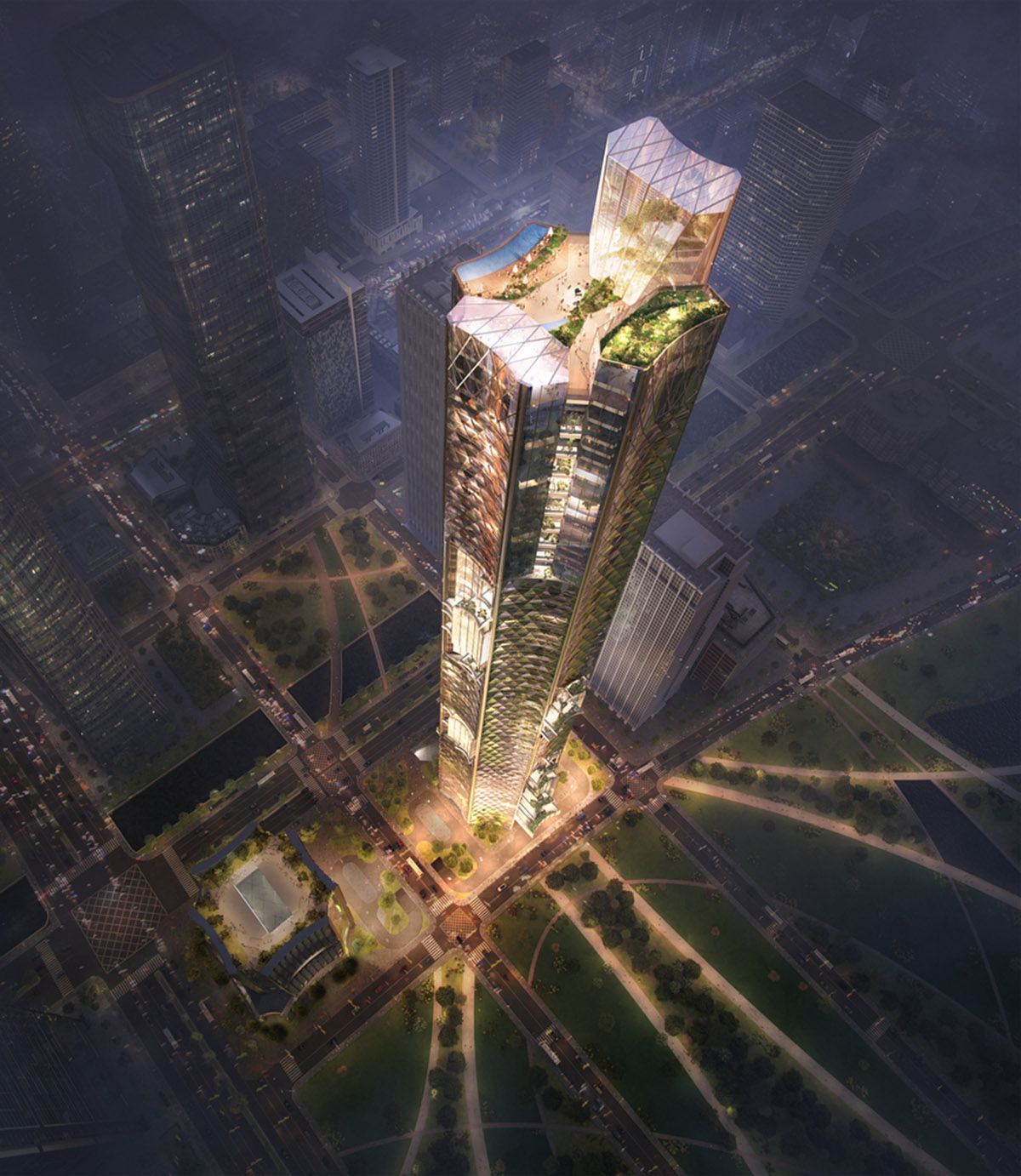 Büro Ole Scheeren проектирует восьмиугольный сверхвысокий небоскреб в Китае 