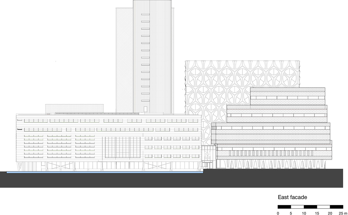 3D concrete patterns are combined with a stack of stone layers for research center in The Netherlands