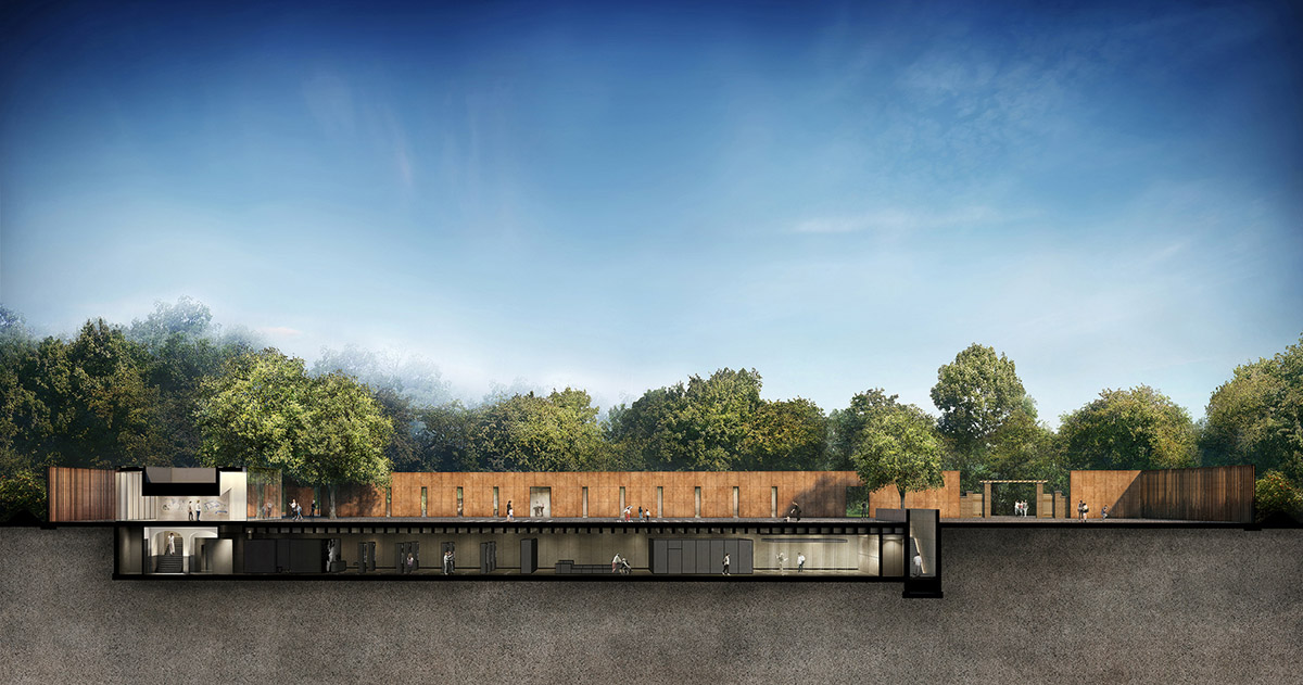 Inbo BV redesigns historic prisoner camp site with reflective pavilion and underground museum