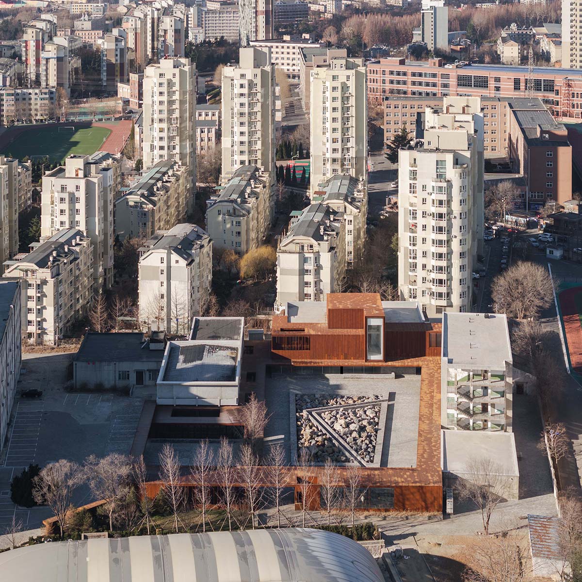 Neri&Hu revitalizes urban memory with corten steel volume in Dalian, China