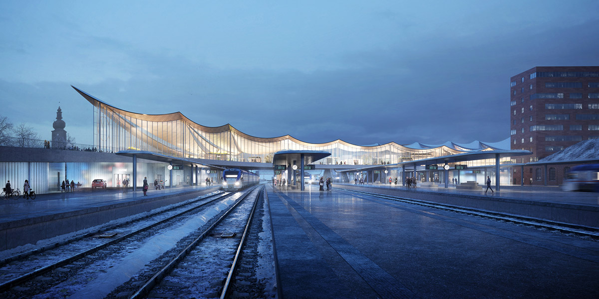 BIG designs travel center creating a dramatic roofscape in Sweden's Västerås city