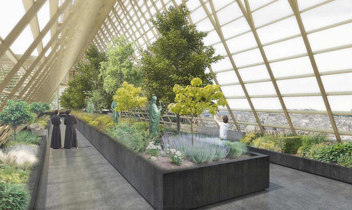 Studio NAB proposes educational and socially active greenhouse roof for Notre-Dame cathedral