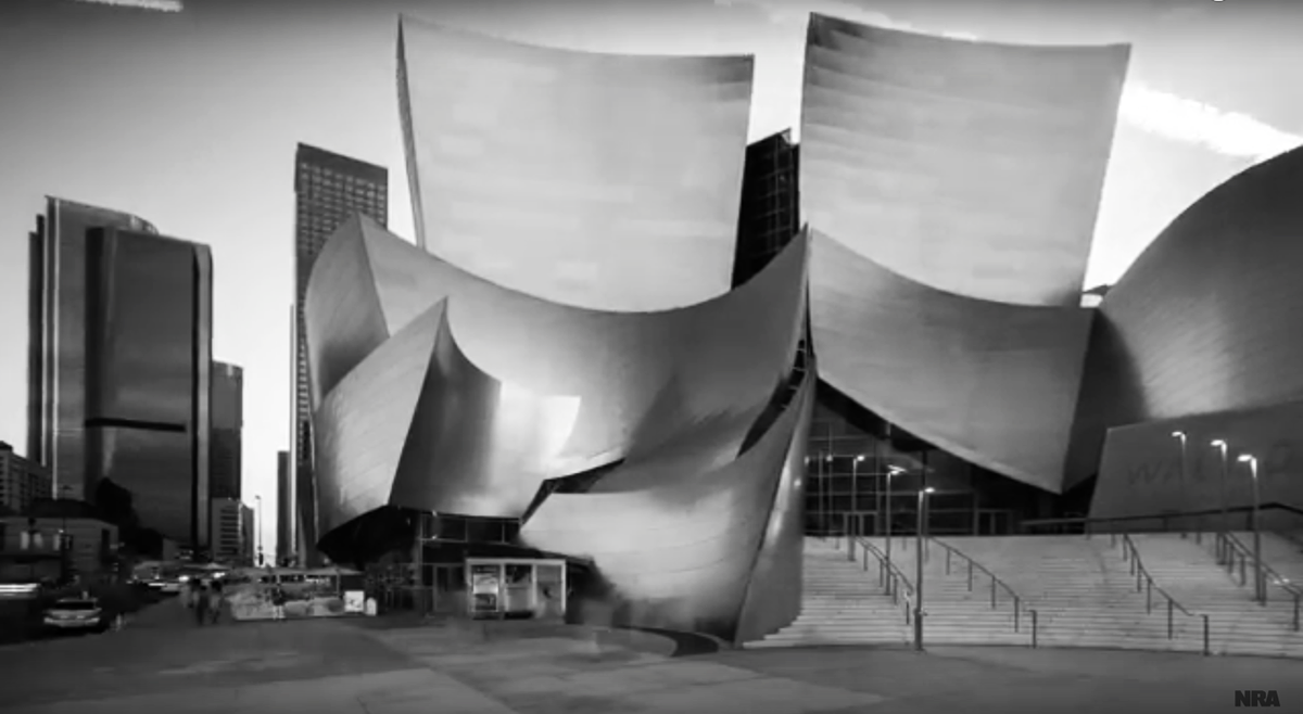 Why does the NRA use so much modern architecture in its latest ad?