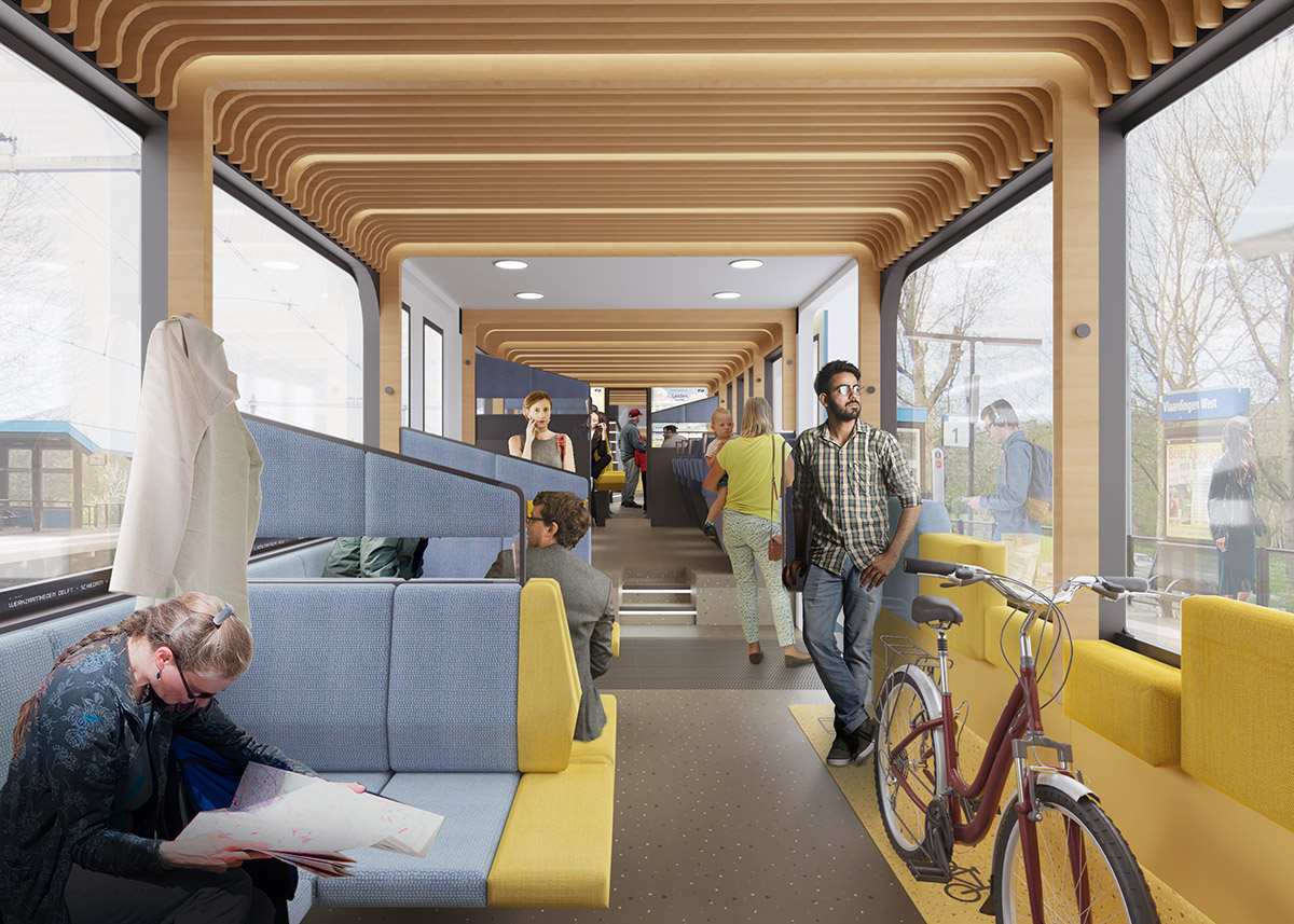 Mecanoo and Gispen reveal vision for modular train interior allowing passengers diverse activities