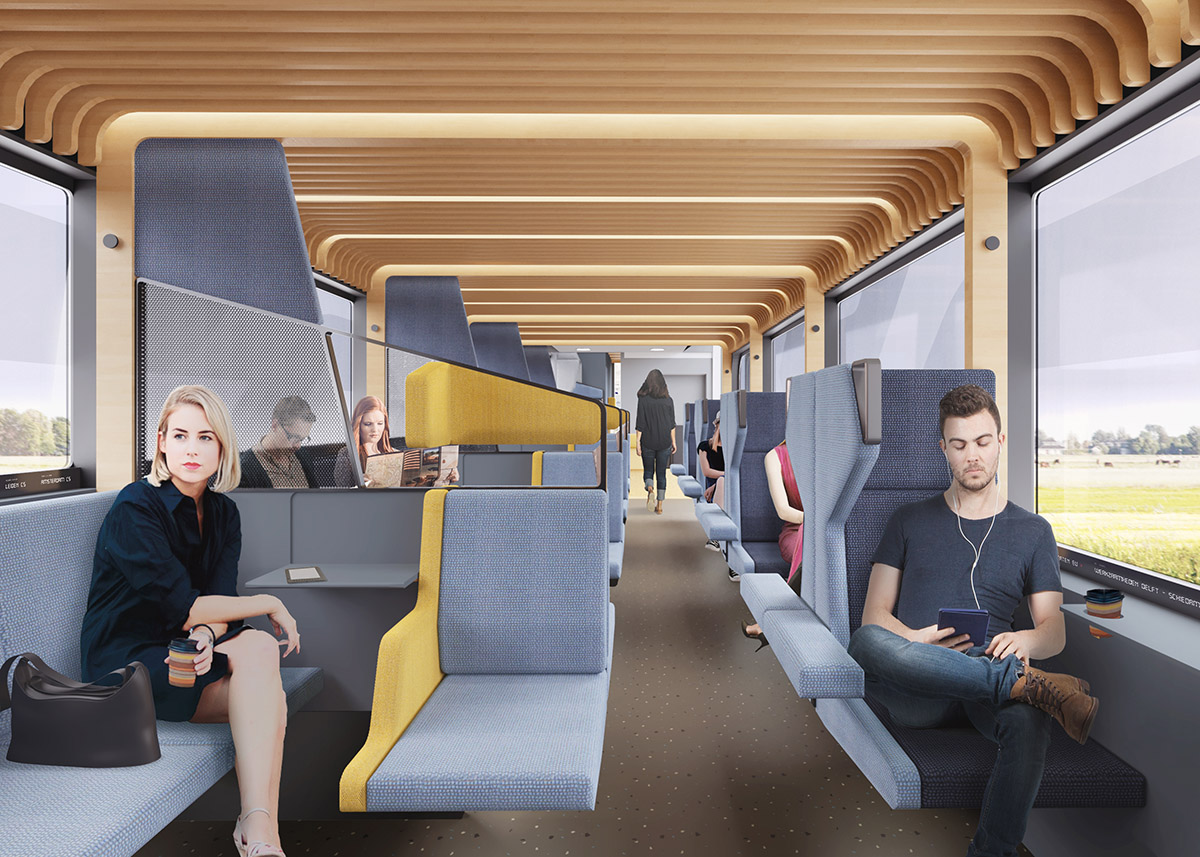 Mecanoo and Gispen reveal vision for modular train interior allowing passengers diverse activities