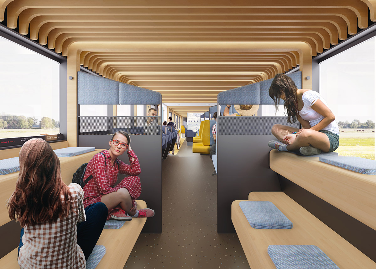 Mecanoo and Gispen reveal vision for modular train interior allowing passengers diverse activities