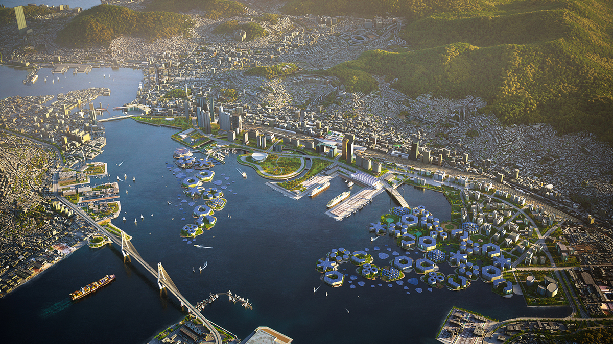 BIG и Samoo раскрывают дизайн первого в мире прототипа экологичного плавучего города: Oceanix Busan 