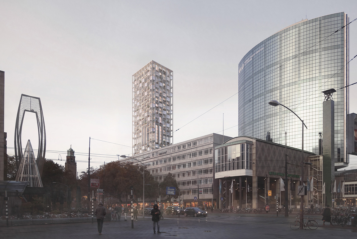 ODA to expand Rotterdam's historic post office with tower featuring mini vaulted windows