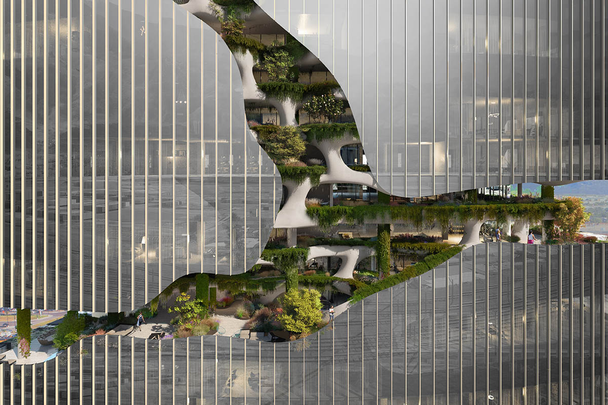 MAD reveals residential tower featuring 10-story landscaped rift that defines its exterior in Denver