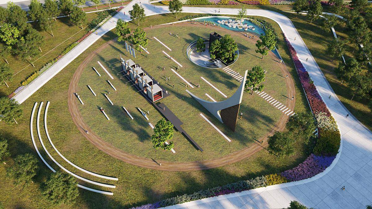 ONZ Architects transforms abandoned stadium into an urban park and cultural hub under Green Wings